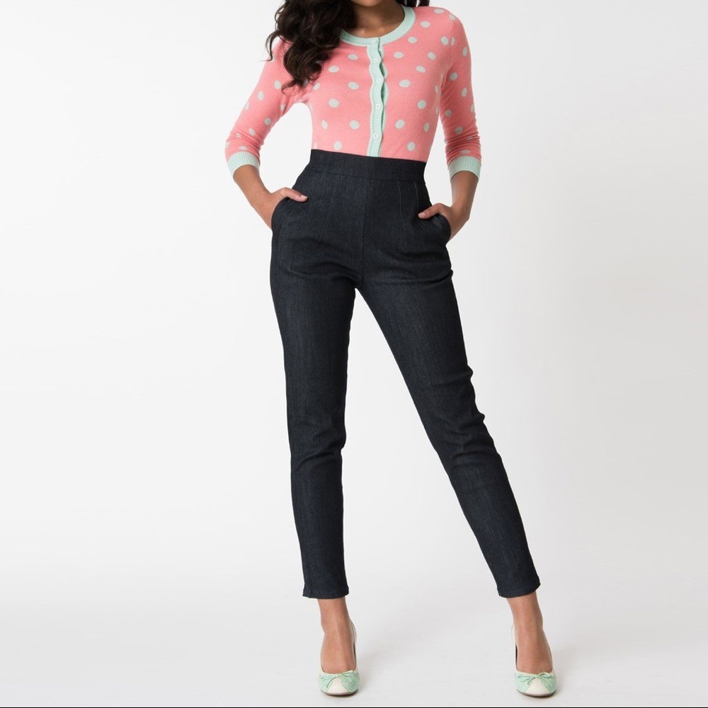 Vixen by Micheline Pitt denim cigarette pants, med